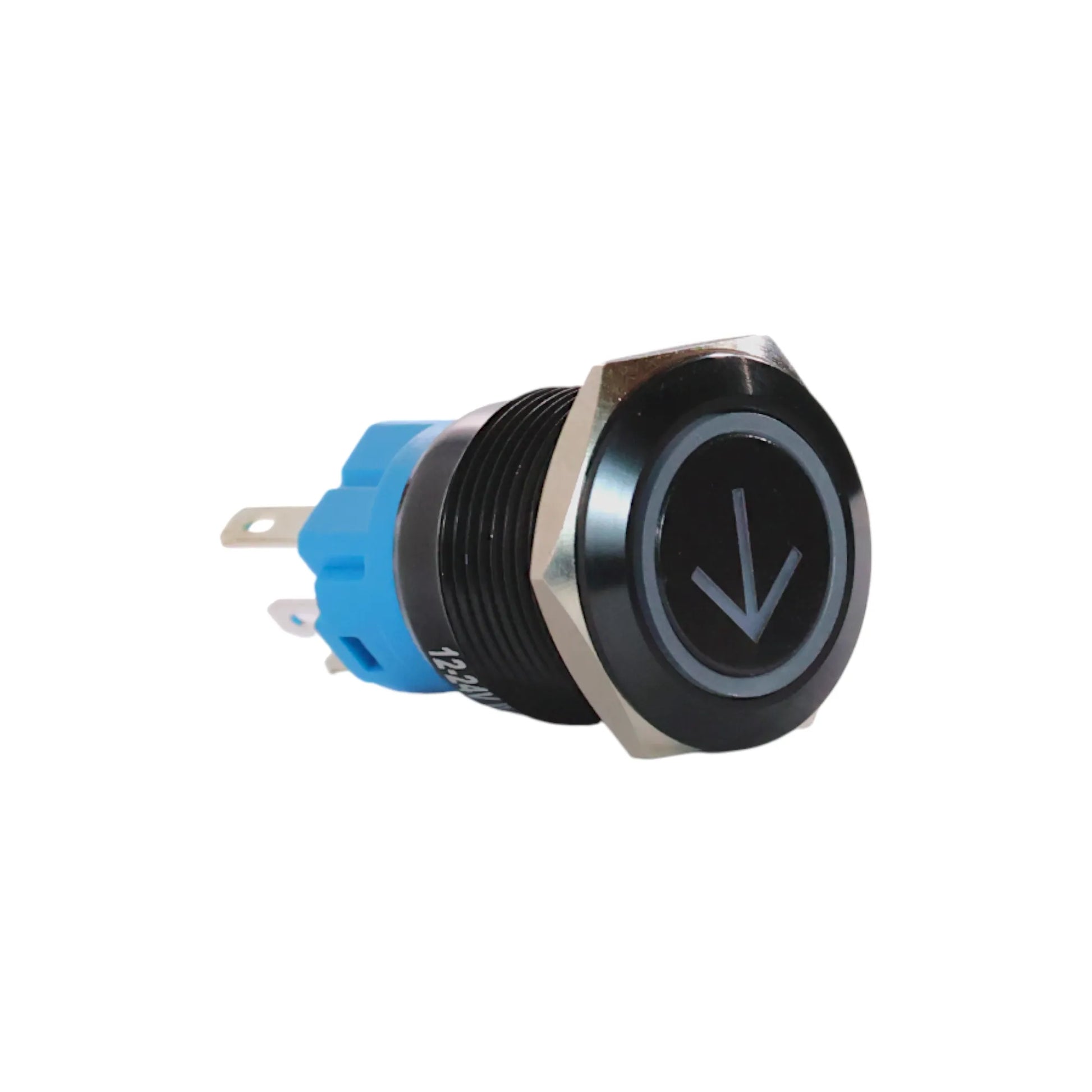 19mm down white push button switch black anodised finish for campervan 12v and 24v control panels