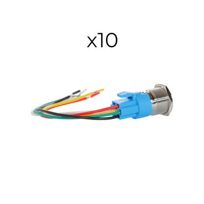 black anodised 19mm latching push button switch with led illumination for caravan switch panels