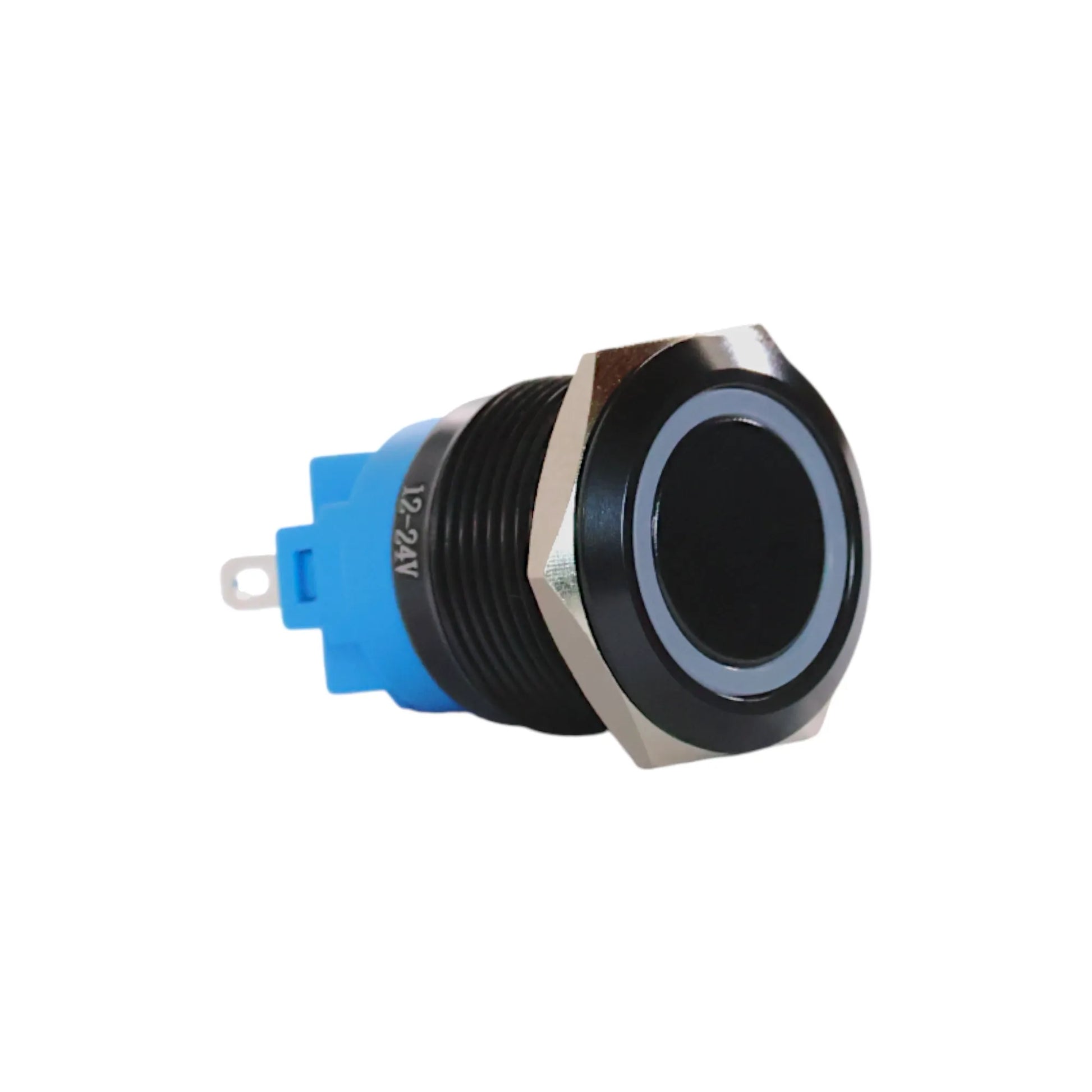 19mm latching led white push button switch black anodised finish for campervan 12v and 24v control panels