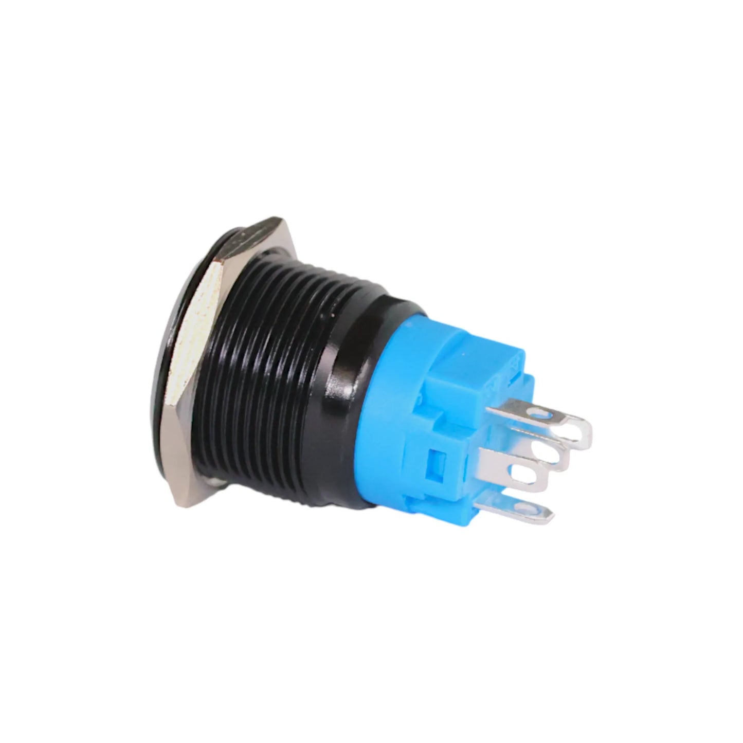 black anodised 19mm latching push button switch with white led ideal for caravan switch panels