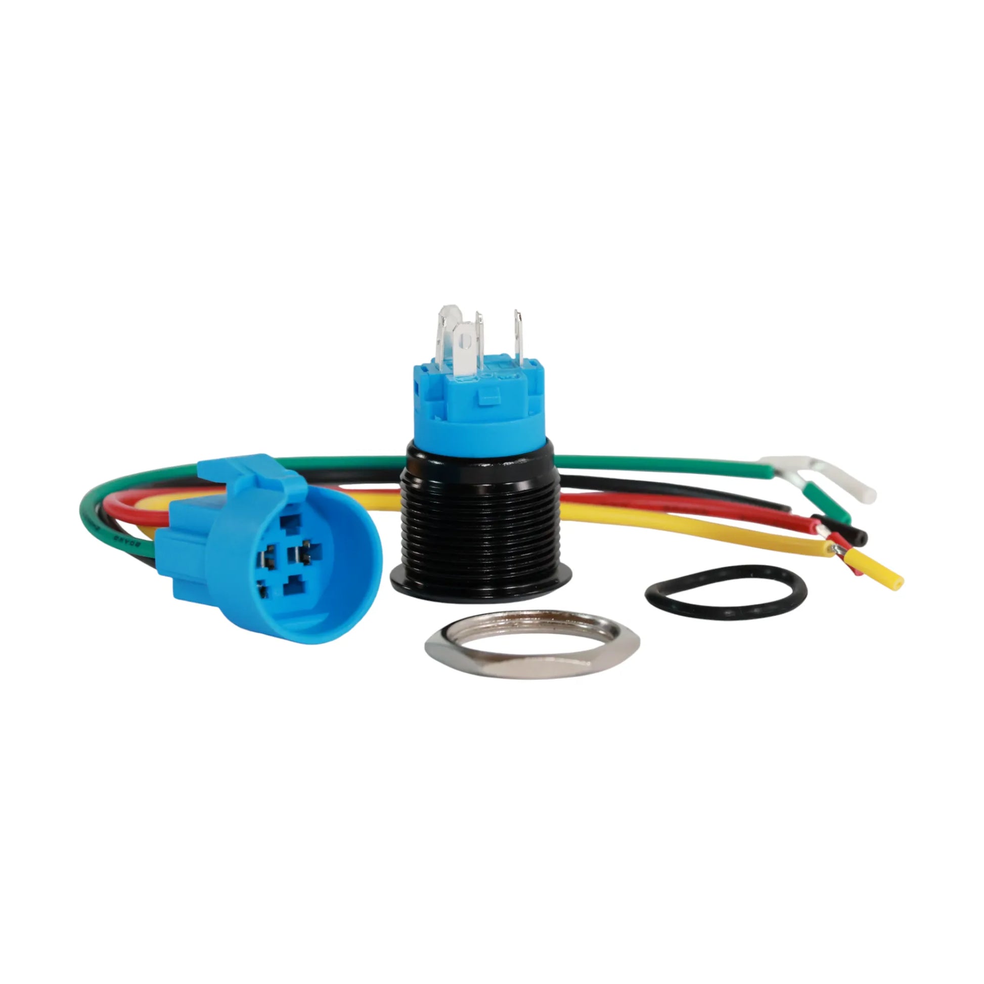 dash mount 19mm black anodised latching push button switch yellow led for campervan accessory control