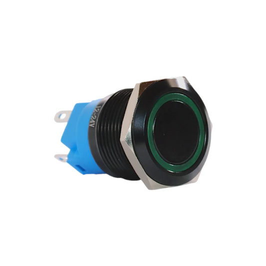 19mm led green push button switch black anodised finish for campervan 12v and 24v control panels
