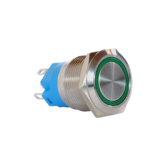 19mm led green push button switch stainless steel finish for campervan 12v and 24v control panels