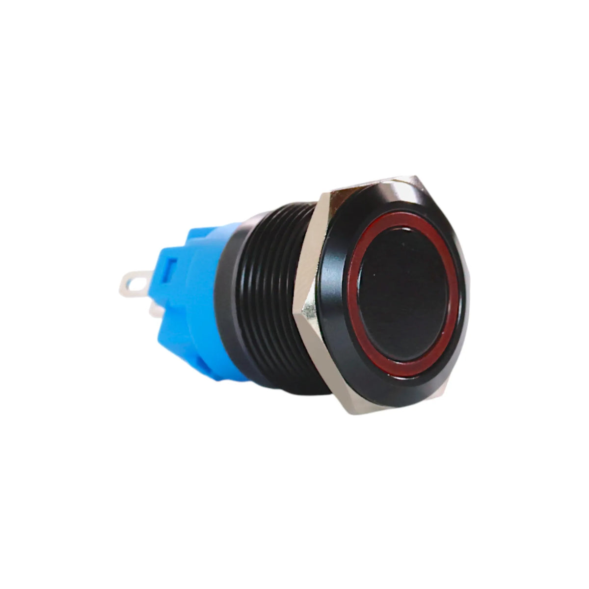 Push Button Red Panel 19mm LED Push Button Red Switch Anodised Black 12–24v – Campervan Builders