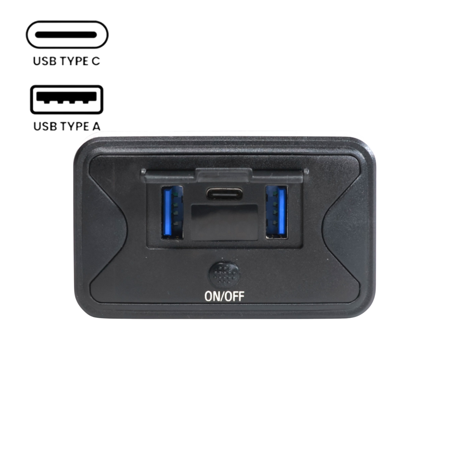 Flip Trio USB-A + USBC Recessed Mount On/Off 12-24v
