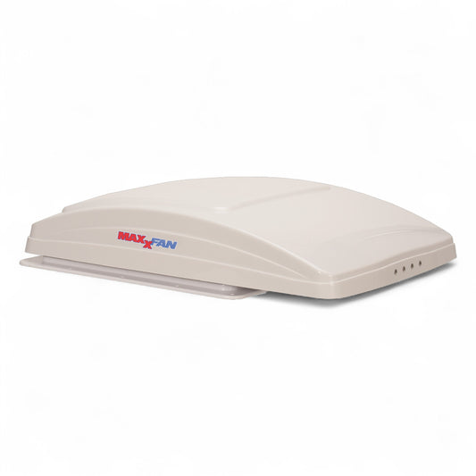 MaxxFan Deluxe with Rain Dome, Thermostat, Manual Lift (White) 360x360 Cutout