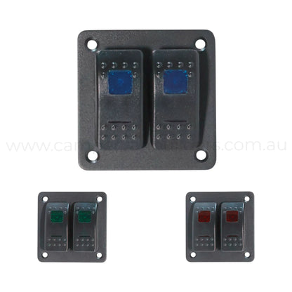 2 way rocker switch panel with dual led illumination for campervan electrical control