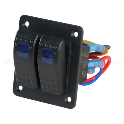 illuminated 2 way rocker switch panel ideal for caravan 12v accessory switching
