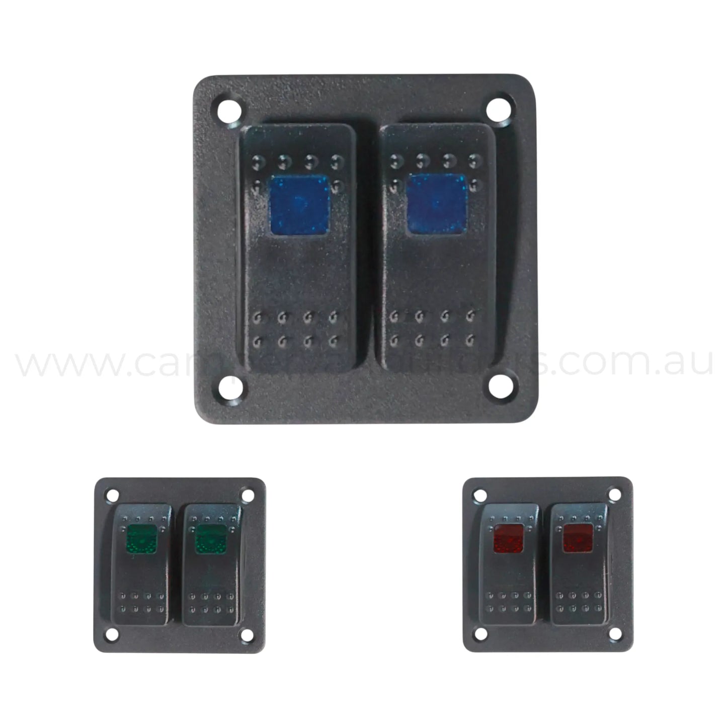2 way rocker switch panel with single led illumination for campervan electrical control