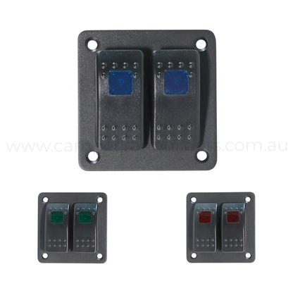 2 way rocker switch panel with single led illumination for campervan electrical control