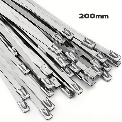 15-Pack 200mm Stainless Steel Zipper Ties - Heavy Duty Self-Locking