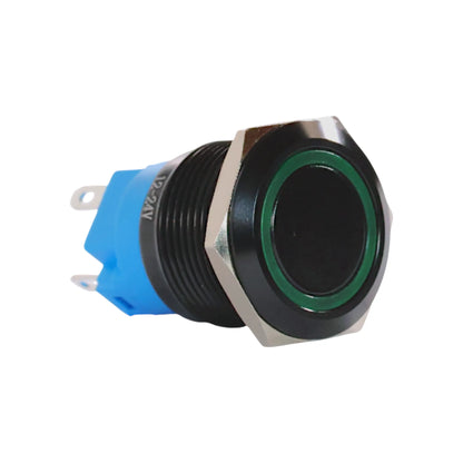 22mm led green push button switch black anodised finish for campervan 12v and 24v control panels