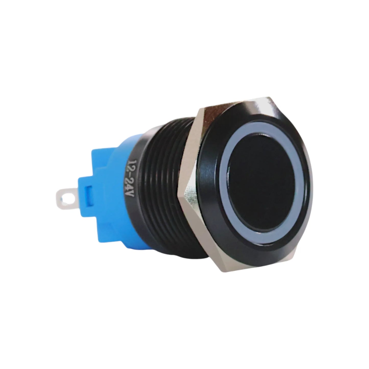 22mm led white push button switch black anodised finish for campervan 12v and 24v control panels