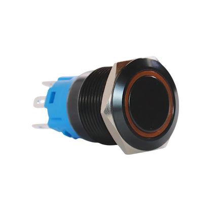 22mm led yellow push button switch black anodised finish for campervan 12v and 24v control panels