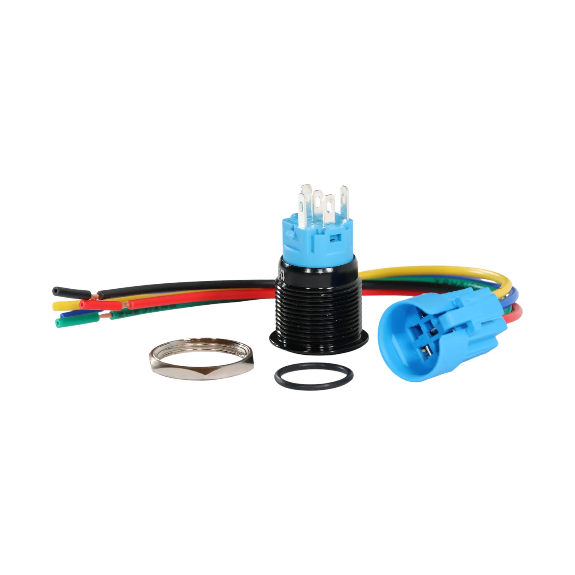 Electrical connector kit with wires and components on a white background