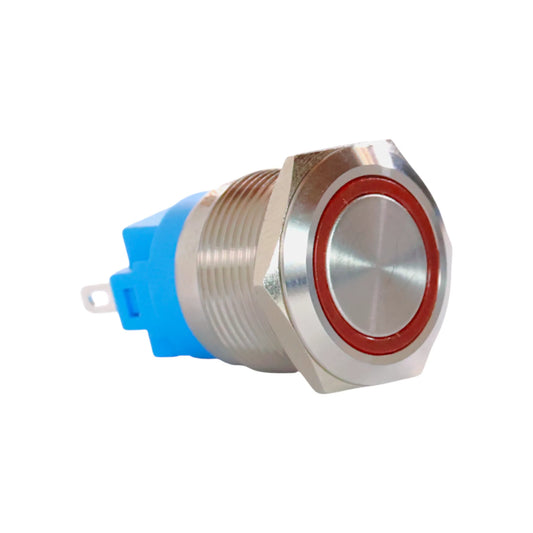 22mm red push button switch stainless steel finish for campervan 12v and 24v control panels