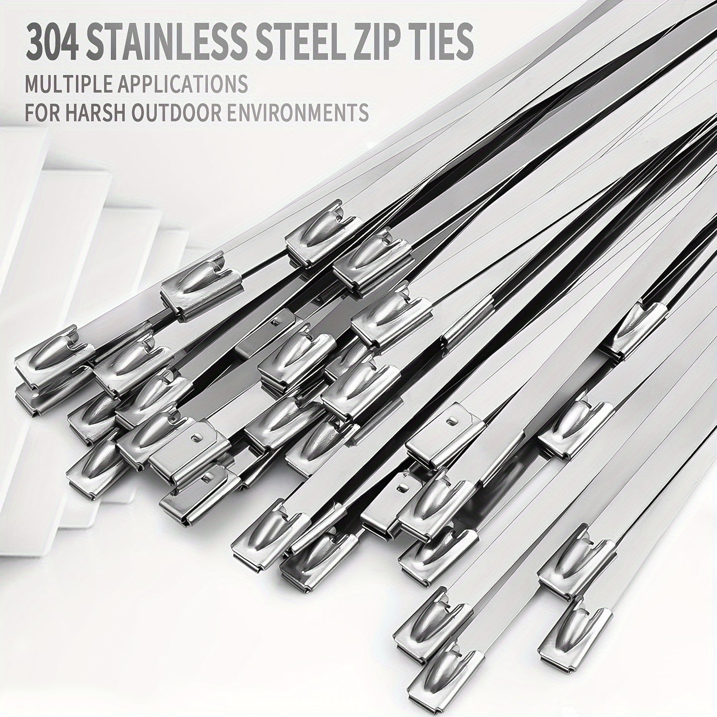 15-Pack 200mm Stainless Steel Zipper Ties - Heavy Duty Self-Locking