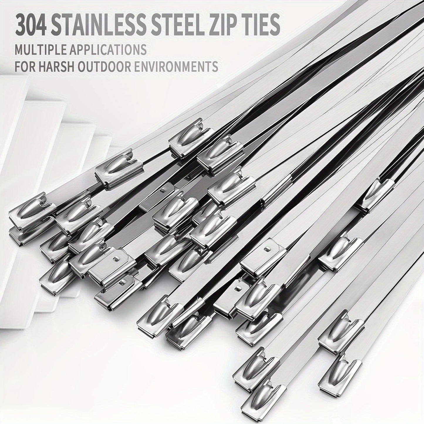 15-Pack 400mm Stainless Steel Zipper Ties - Heavy Duty Self-Locking