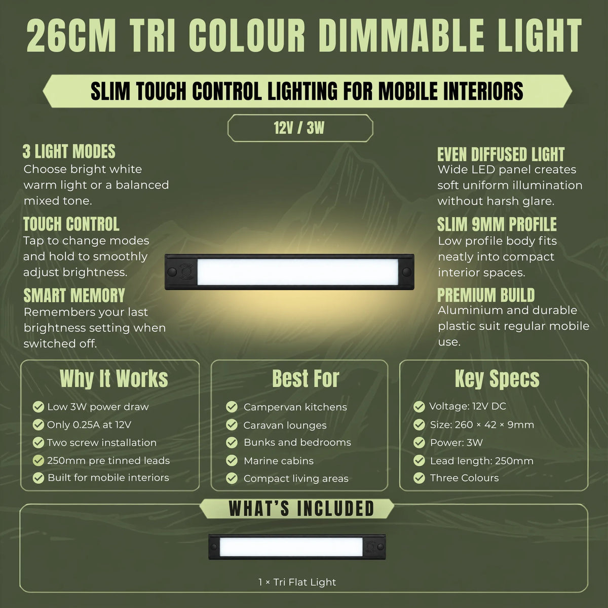 26cm caravan tri color LED ceiling light with adjustable brightness for versatile interior lighting