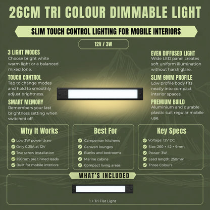 26cm caravan tri color LED ceiling light with adjustable brightness for versatile interior lighting