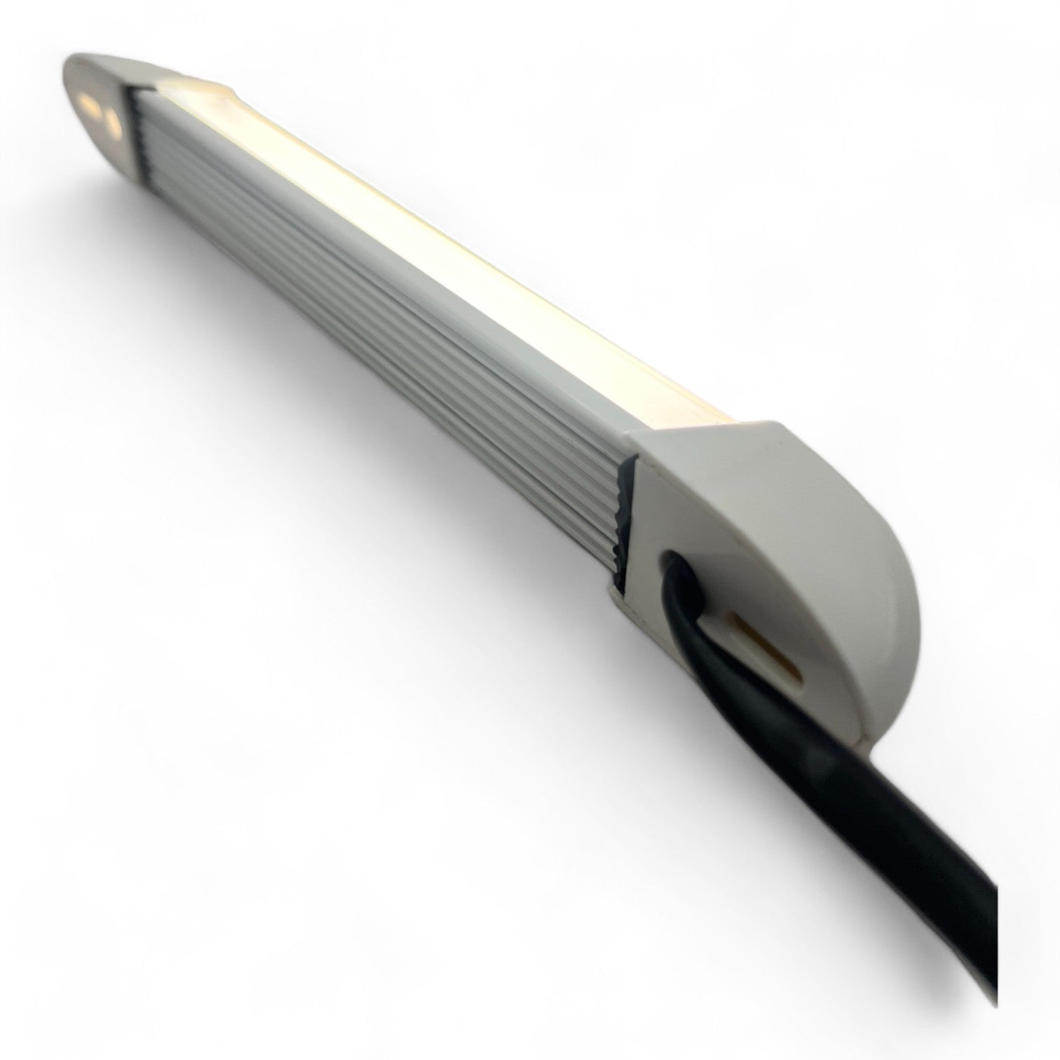 slim white LED bar shown with wiring