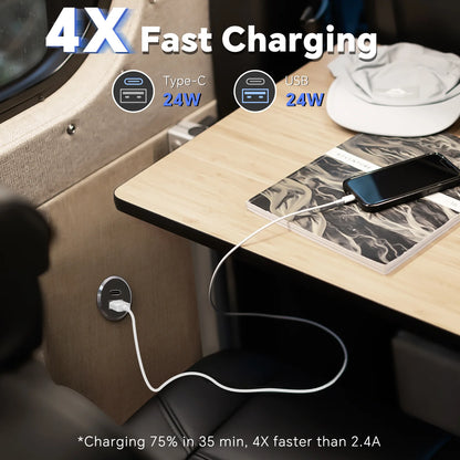 All-Aluminum USB-C & USB-A Recessed Charger Socket