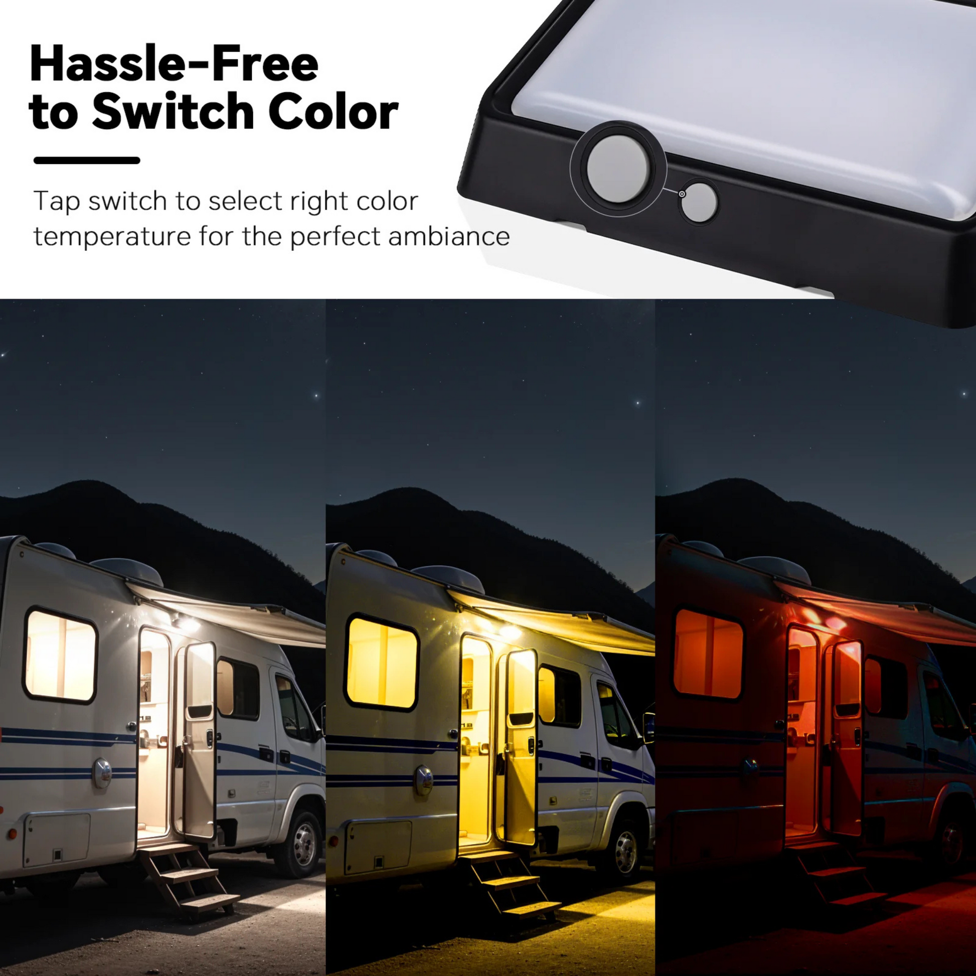 LED porch light with three colour settings in black housing
