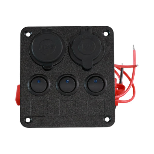 3 way switch panel with 12v outlet and dual usb a charging ports