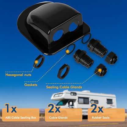 Black Solar Cable Inlet Gland - IP68 Waterproof, Dual Cable Entry