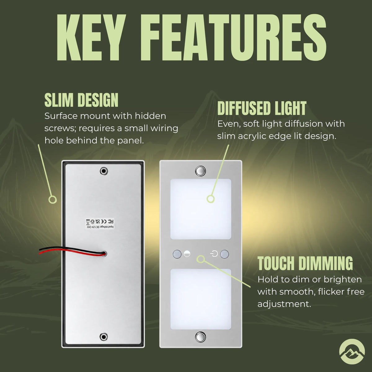 3 colour Treklo campervan LED panel light for kitchens, lounges, and bedrooms