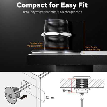 All-Aluminum USB-C & USB-A Recessed Charger Socket Large