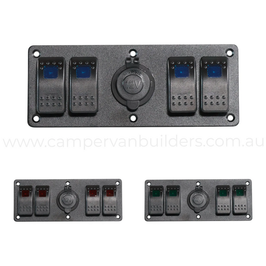 4 rocker switches with 12v socket and dual led indicators for campervan power panels