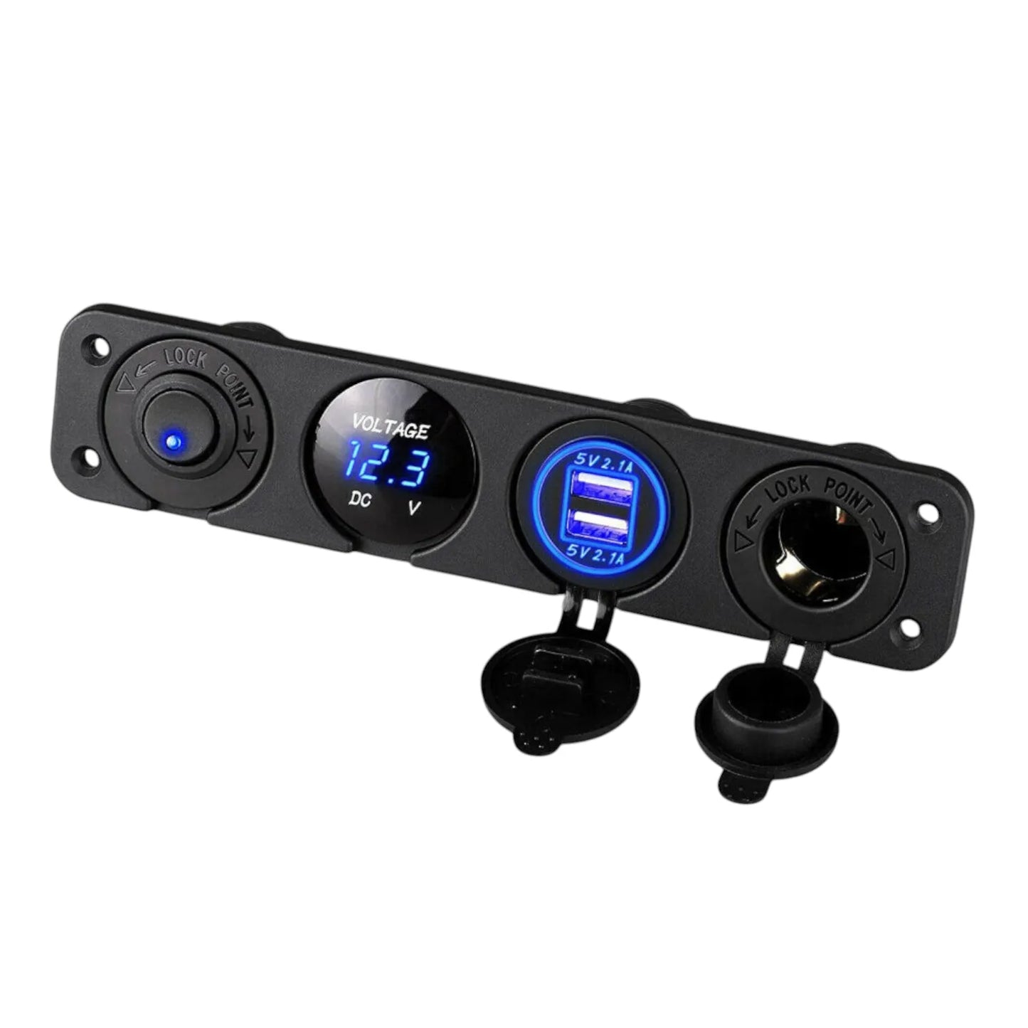 4 in 1 usb 12v socket voltmeter and switch surface mount panel