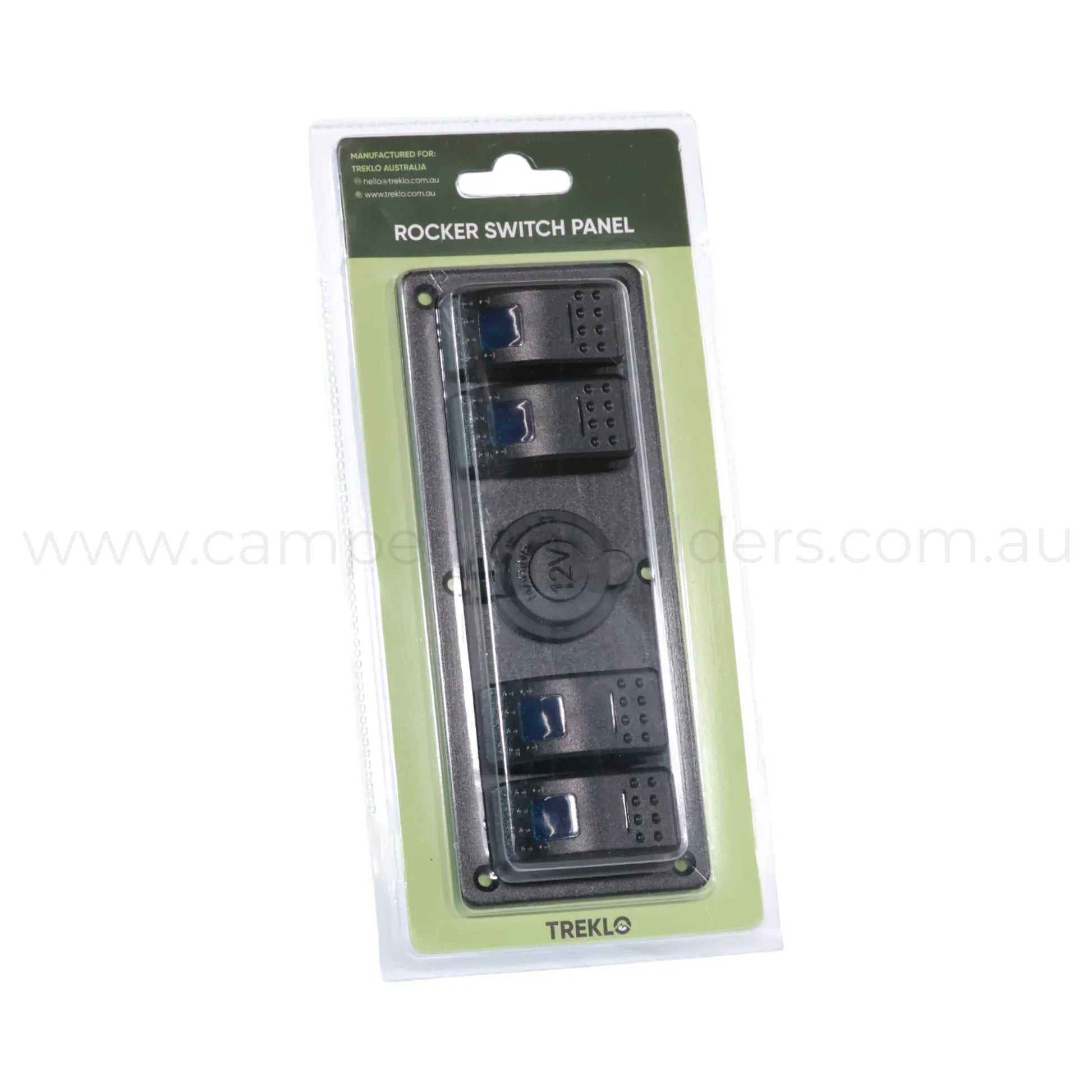 4 Way Rocker Switch Panel + 12v Socket Dual LED (Red, Green or Blue ...