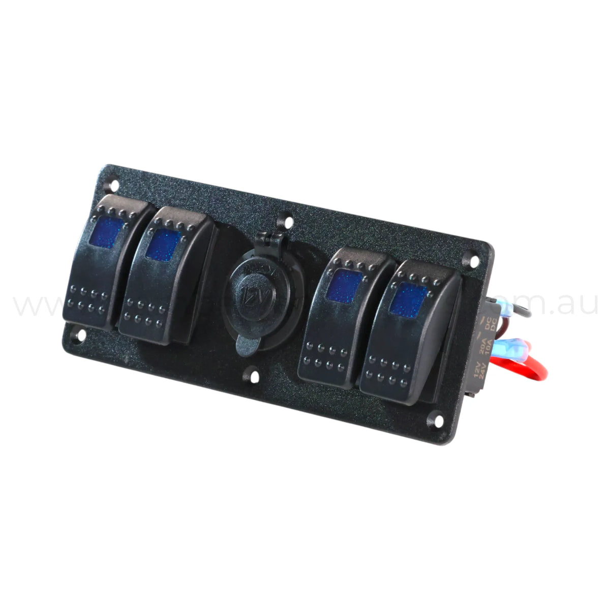 Four Way Way Rocker 4 Way Rocker Switch Panel + 12v Socket Single LED (Red, Green or Blue ...