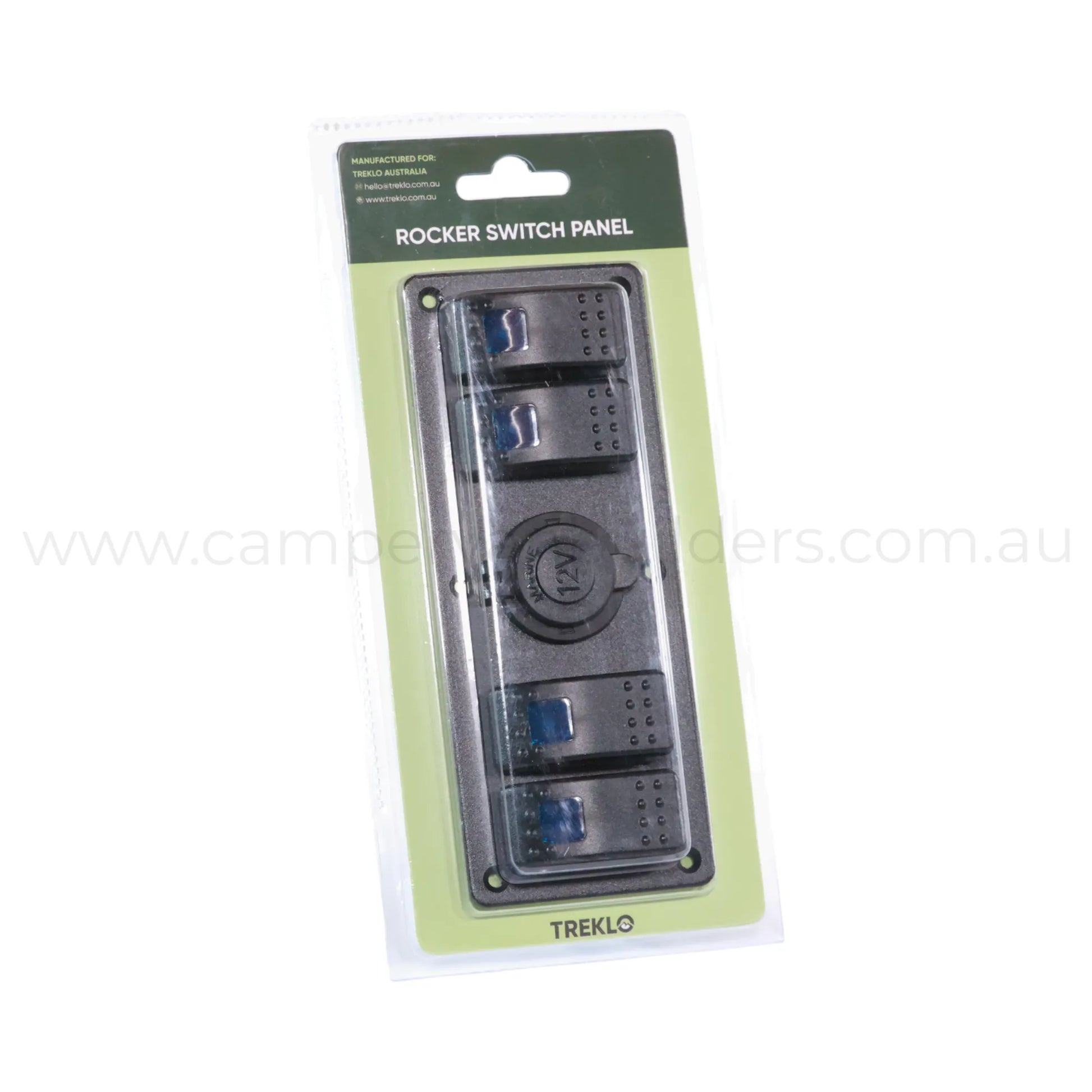 single led 4 way rocker switch panel with 12v socket suitable for rv dashboards and control panels