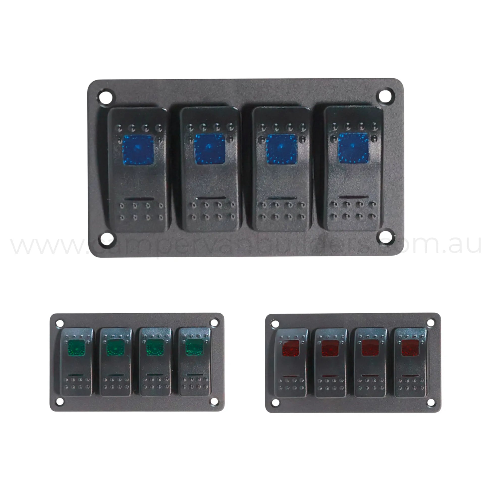 4 way rocker switch panel with dual led illumination for campervan electrical control