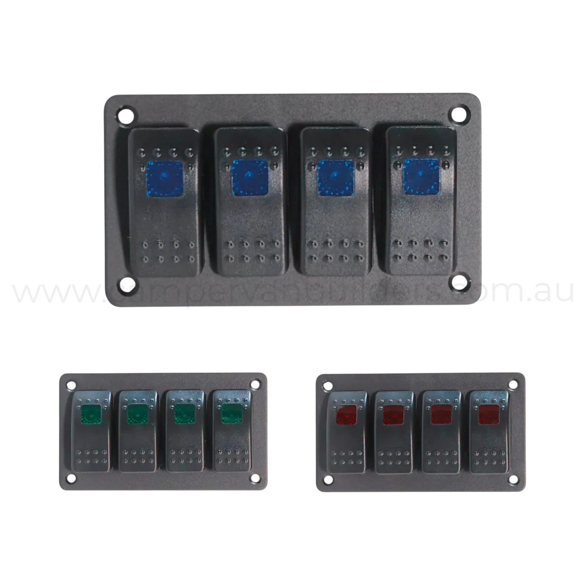 4 way rocker switch panel with single led illumination for campervan electrical control
