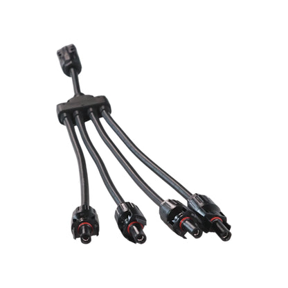 MC4 quadruple Y connectors shown with wiring