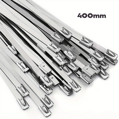 15-Pack 400mm Stainless Steel Zipper Ties - Heavy Duty Self-Locking