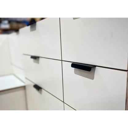 Matte black 42mm van locking latch designed for campervan cupboards and storage panels