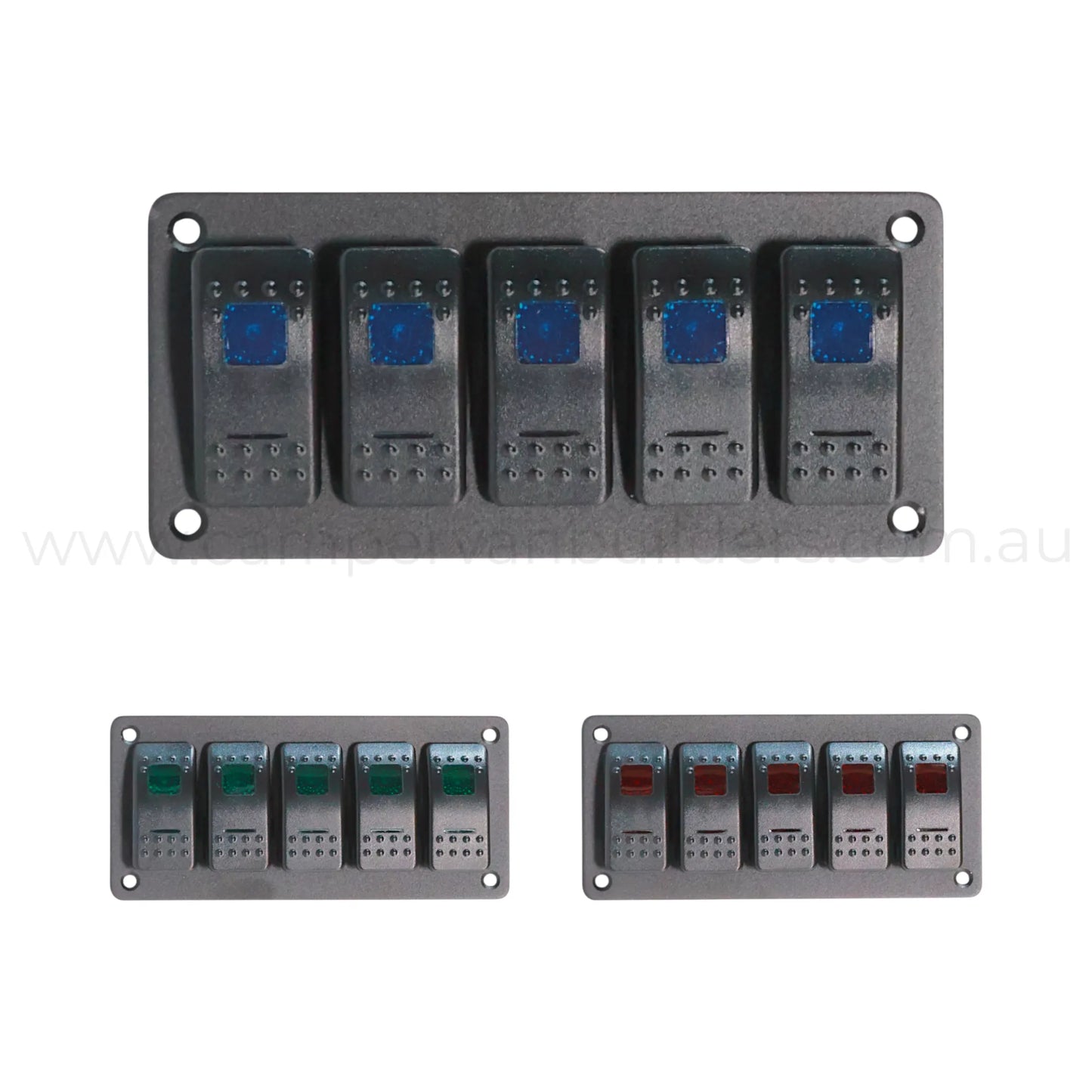 5 way rocker switch panel with dual led illumination for campervan electrical control