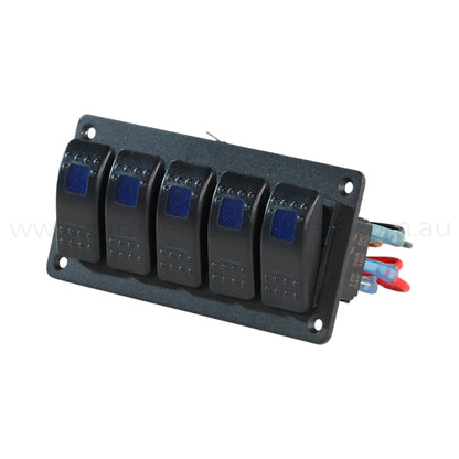 illuminated 5 way rocker switch panel ideal for caravan 12v accessory switching
