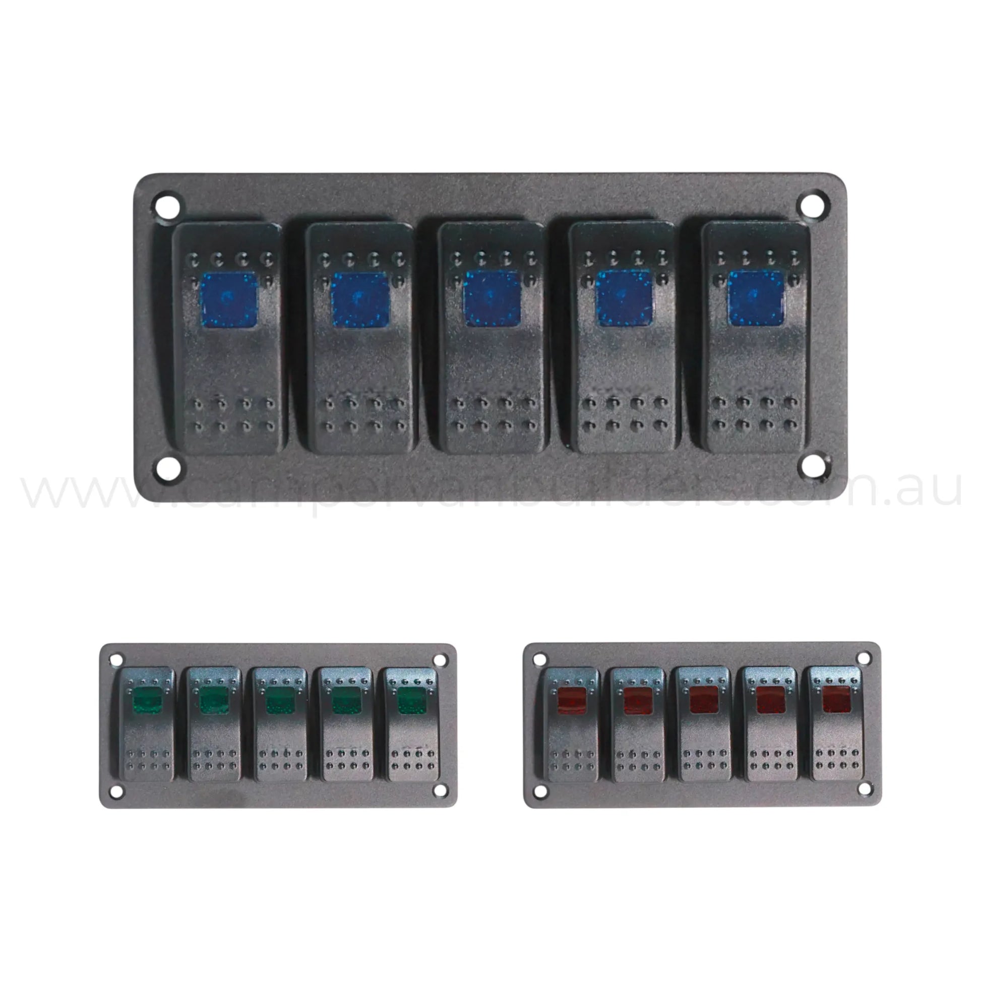 5 way rocker switch panel with single led illumination for campervan electrical control