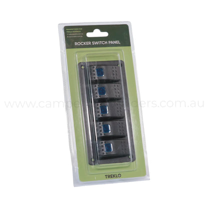 single led 5 way rocker switch panel suitable for rv dashboards and switch banks