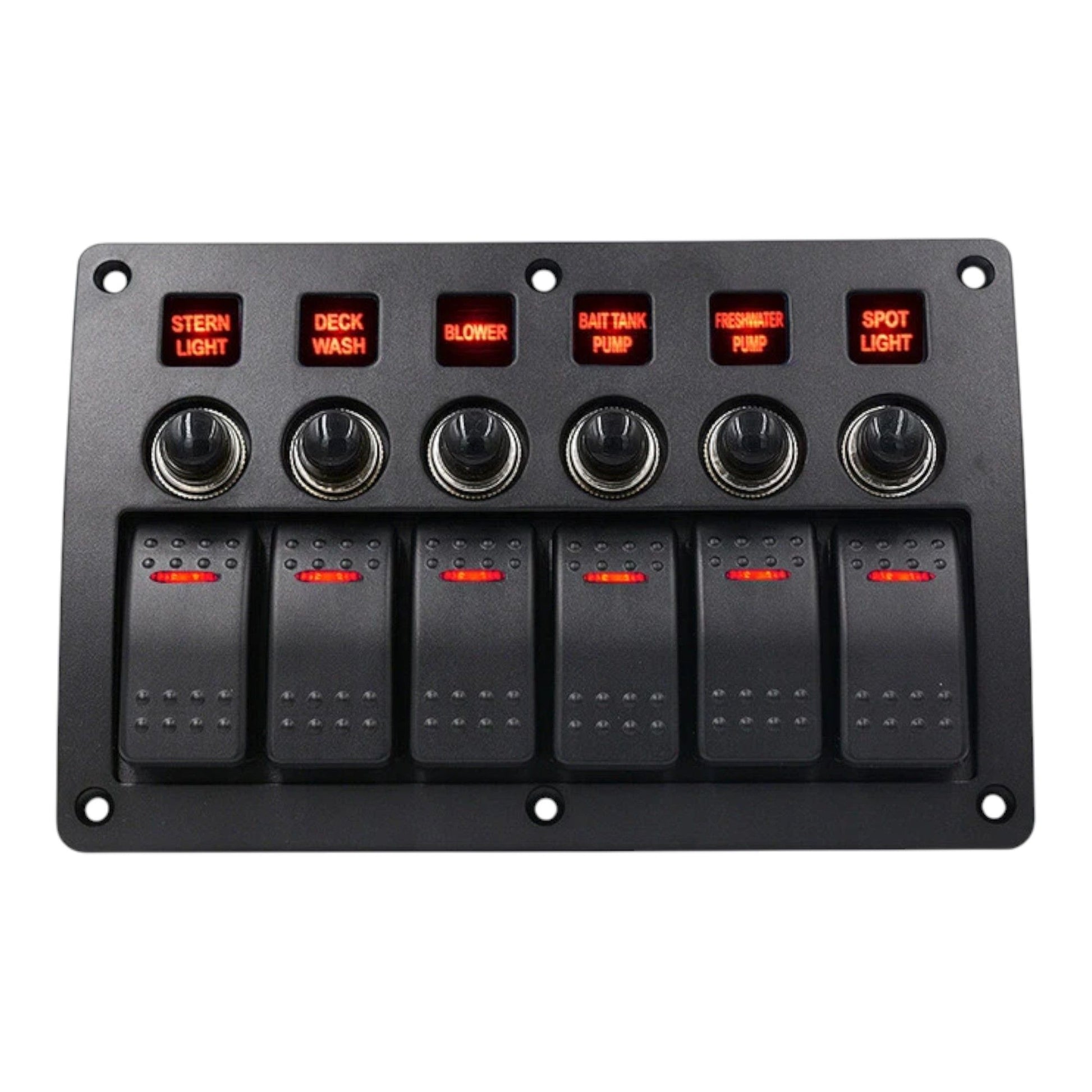 6 gang switch panel with integrated circuit breakers for 12v systems