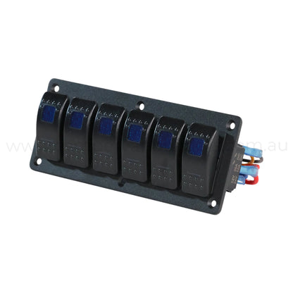illuminated 6 way rocker switch panel ideal for caravan 12v accessory switching