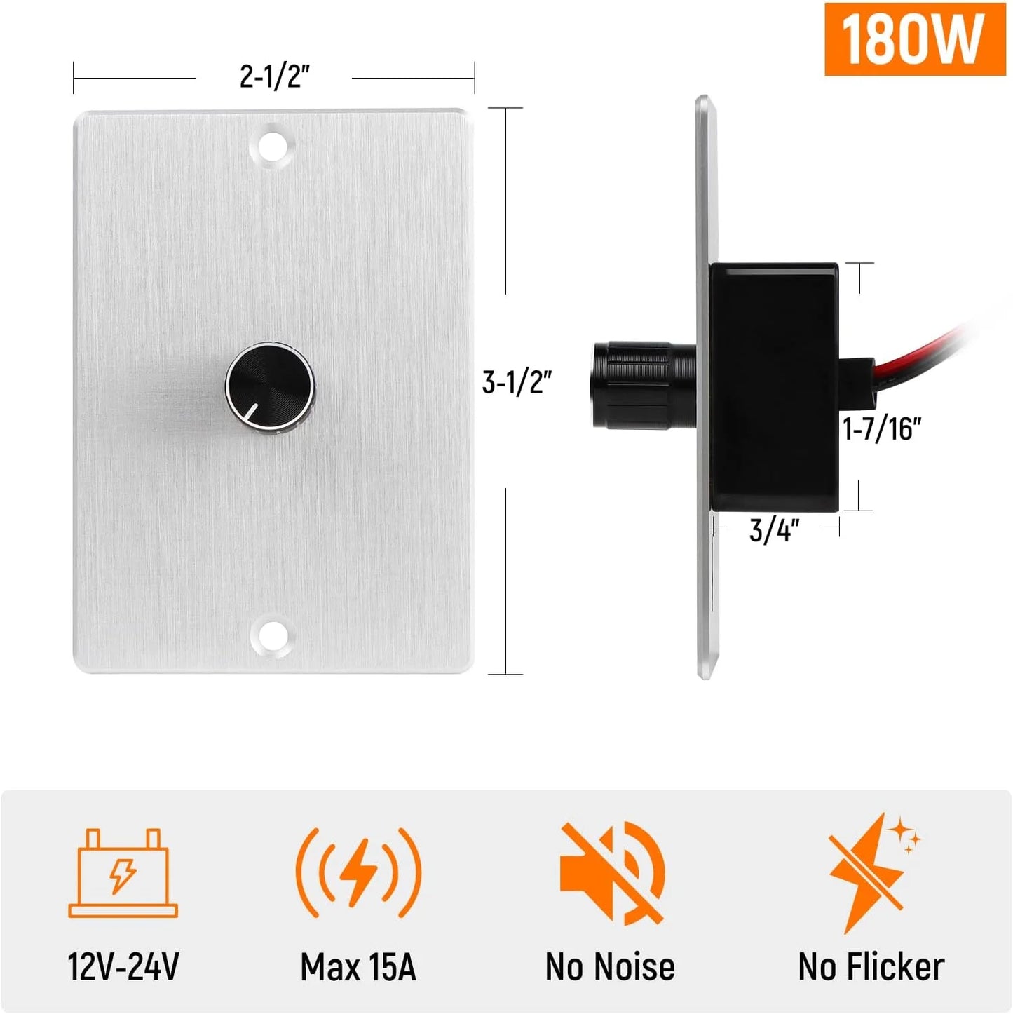 12V PWM LED Dimmer Switch - Silver Panel