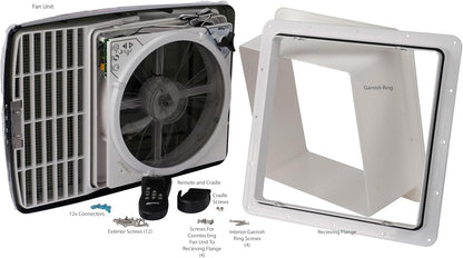 MaxxFan Deluxe with Rain Dome, Thermostat, Power Lift and Remote (White) 360x360 Cutout