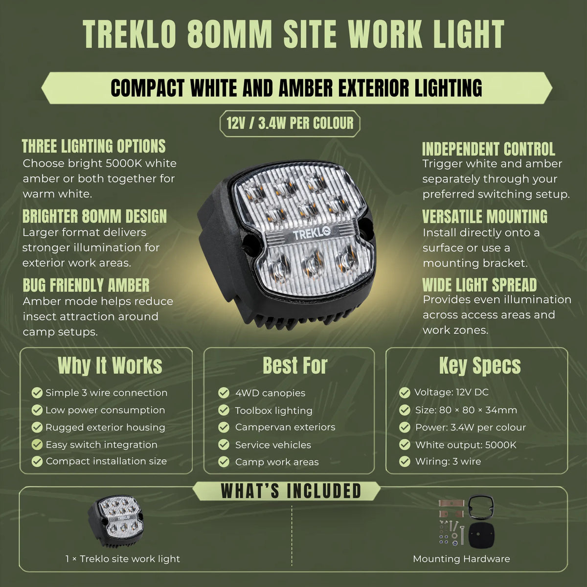 80mm Treklo campsite LED light for off grid campers, caravans, 4WDs, and touring vehicles